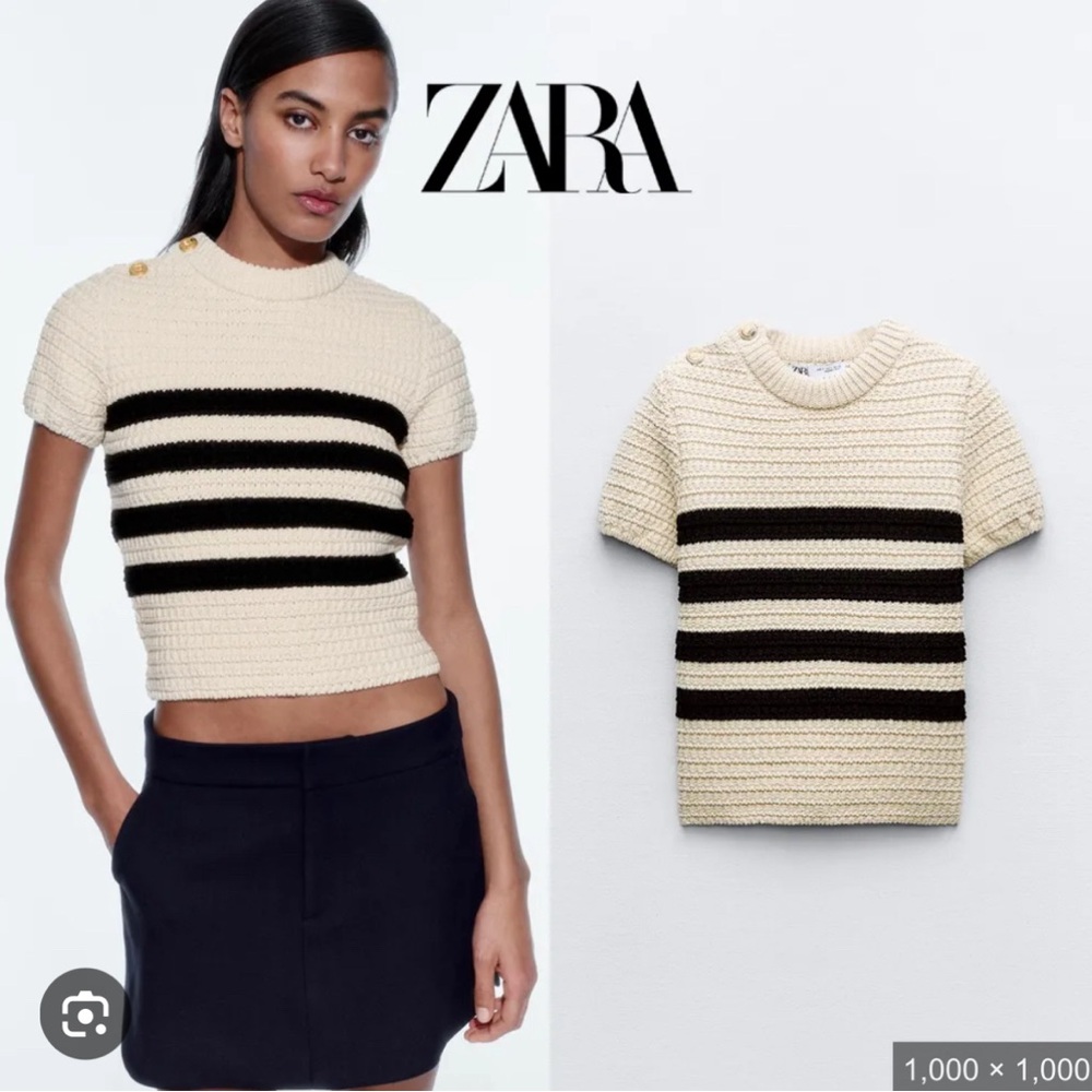Zara Black and Cream Striped Crop Top